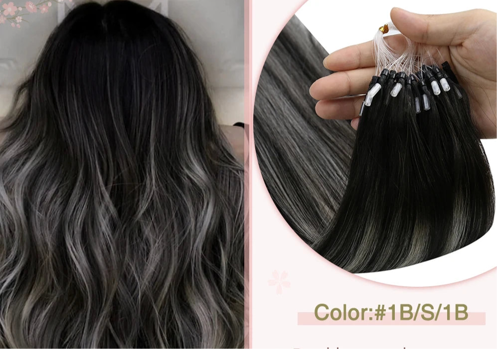 EXTENSION LUXURY MICRO RING 50gr/Set 1G/S Natural Human Hair Extensions Balayage Hair Micro link Hair Extensions Fusion Pre Bonded