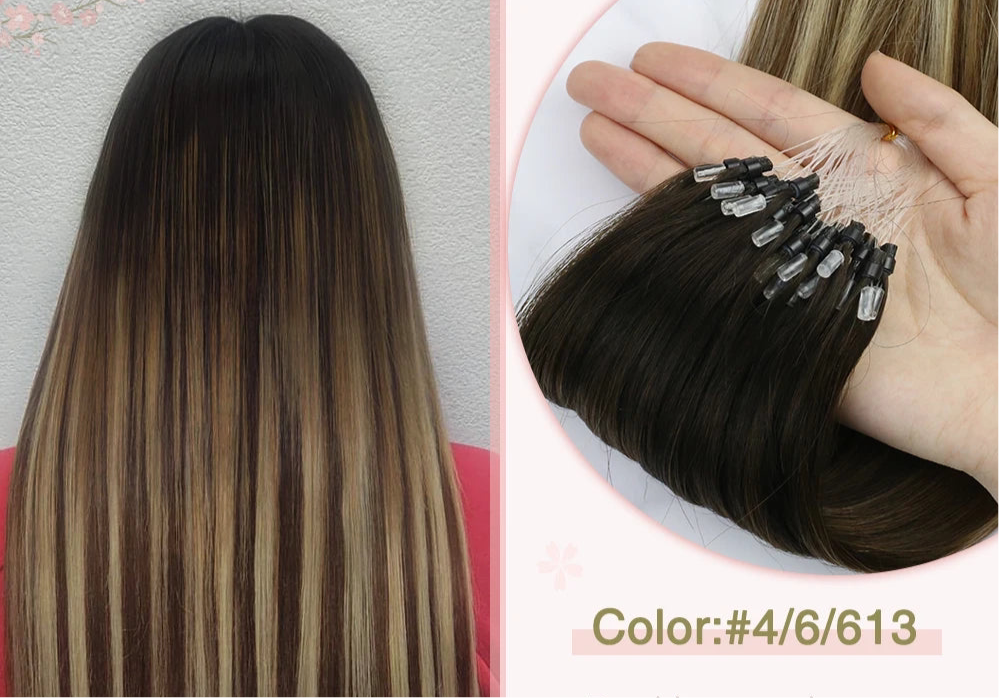 EXTENSION LUXURY MICRO RING 50gr/Set 1G/S Natural Human Hair Extensions Balayage Hair Micro link Hair Extensions Fusion Pre Bonded