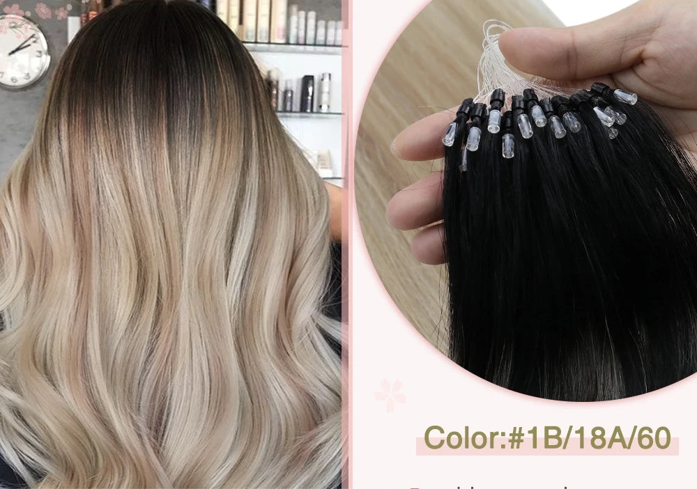 EXTENSION LUXURY MICRO RING 50gr/Set 1G/S Natural Human Hair Extensions Balayage Hair Micro link Hair Extensions Fusion Pre Bonded