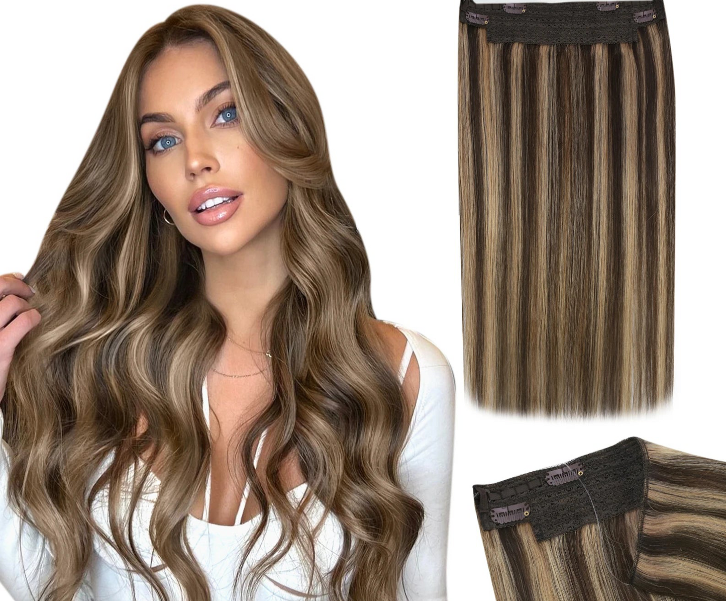 EXTENSION LUXURY quita y pone , cortina entera de una sola pieza con alambre/halo/wire y clip de sujeción