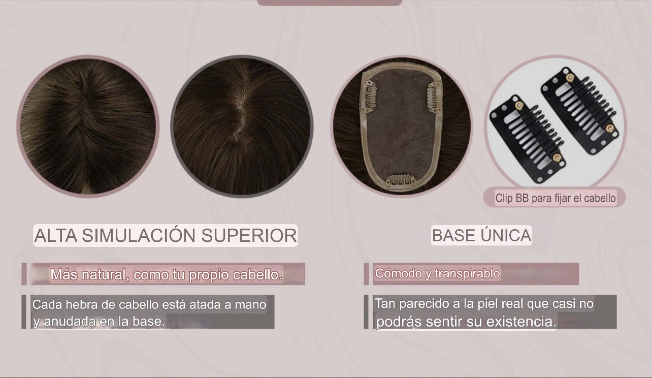 EXTENSION LUXURY TOPPER Cabello humano natural Mono Base 7x13cm para Mujeres Tupé Invisible Hair Toppers Extensión de cabello