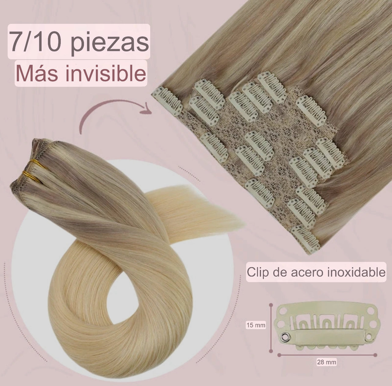 EXTENSION LUXURY CLIPS 100gr Pelo Humano Sin Costuras Invisible Balayage Suave Remy Extensiones Para Salón