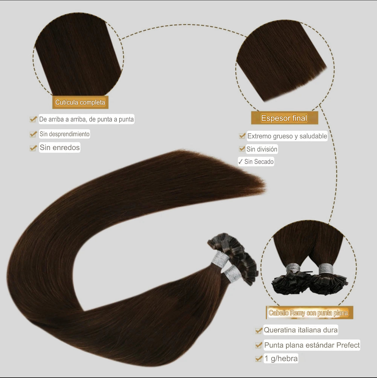 EXTENSION LUXURY KERATIN 50/100gr Flat Tip Hair Extensions Human Hair Fushion Remy Hair 35cm- 55cm  50 pcs/Pack Liso Natural