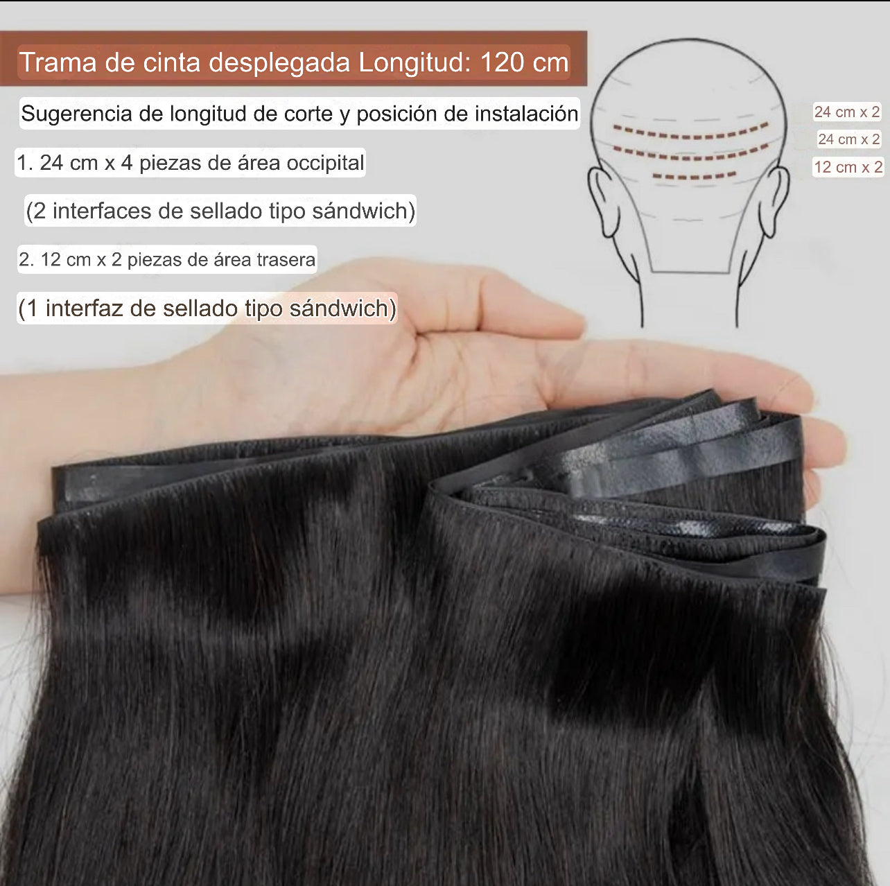 EXTENSION LUXURY Cinta  Adhesiva única 50gr de cabello humano con trama de PU ,larga invisible, cabello natural real, sin costuras ni pegamento Extensions con puntas llenas