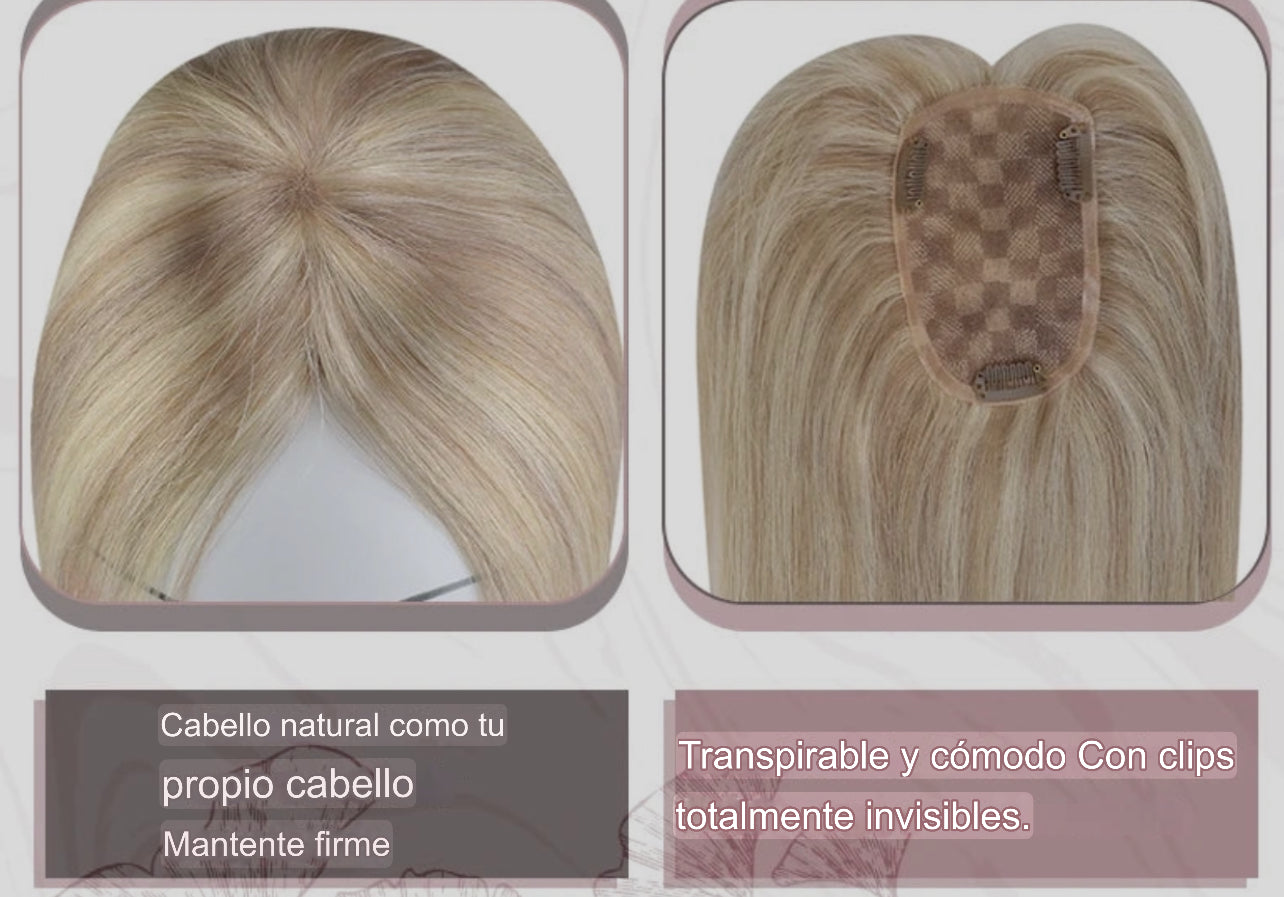 EXTENSION LUXURY TOPPER Cabello humano natural Mono Base 7x13cm para Mujeres Tupé Invisible Hair Toppers Extensión de cabello