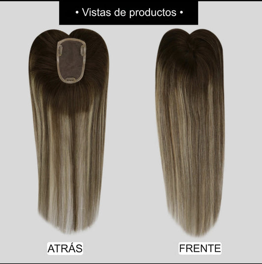 EXTENSION LUXURY TOPPER Cabello humano natural Mono Base 7x13cm para Mujeres Tupé Invisible Hair Toppers Extensión de cabello