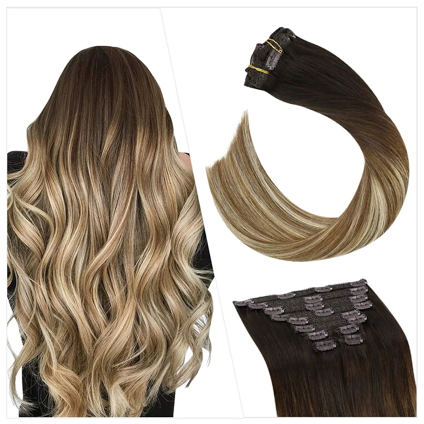 EXTENSION LUXURY CLIPS 100gr Pelo Humano Sin Costuras Invisible Balayage Suave Remy Extensiones Para Salón