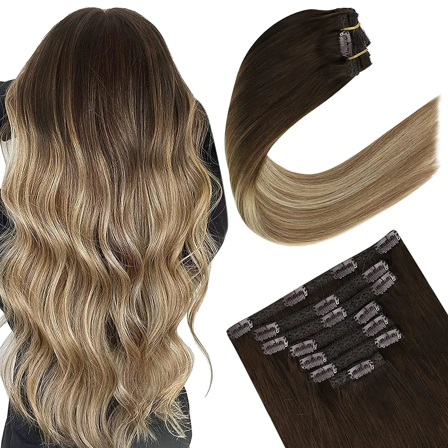 EXTENSION LUXURY CLIPS 100gr Pelo Humano Sin Costuras Invisible Balayage Suave Remy Extensiones Para Salón