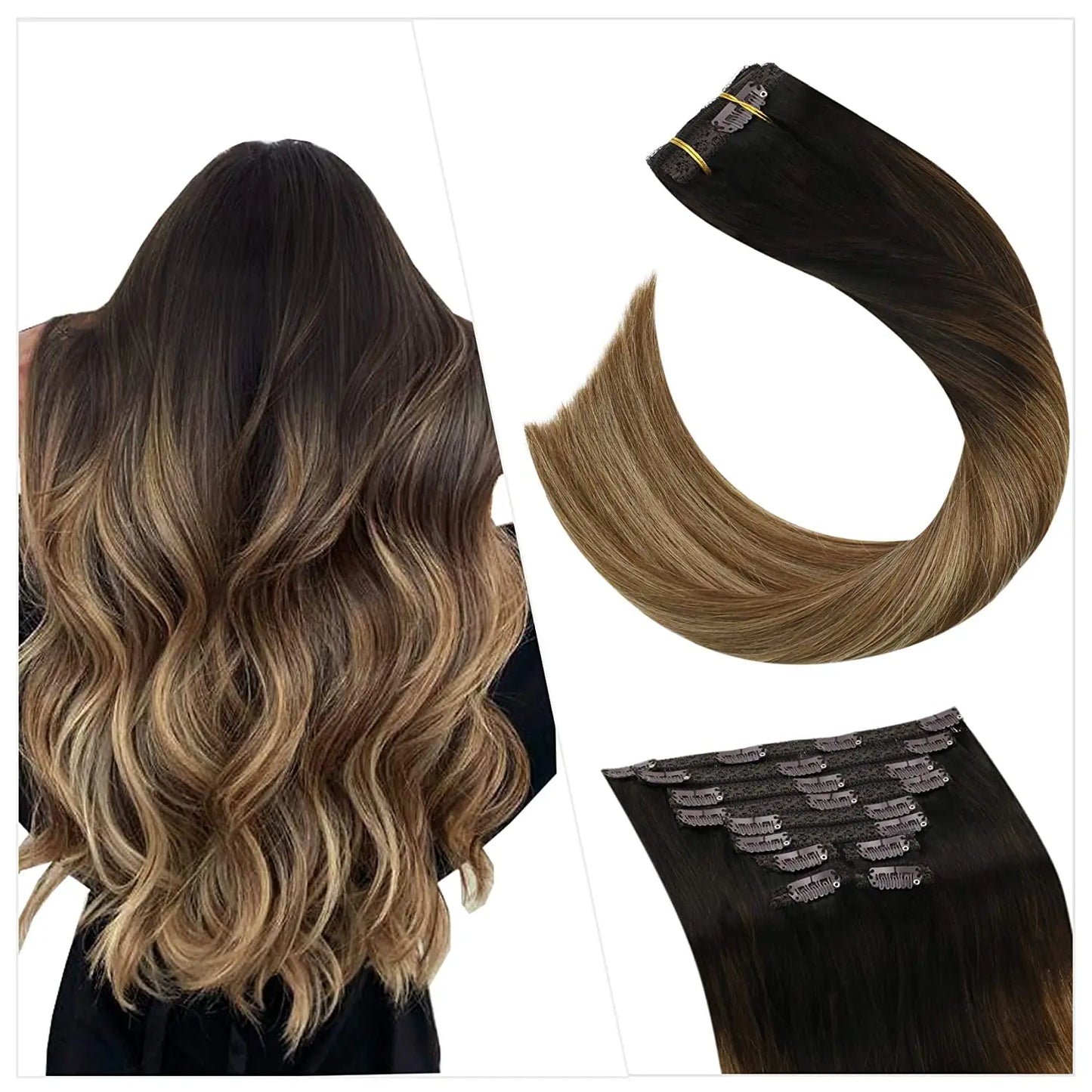 EXTENSION LUXURY CLIPS 100gr Pelo Humano Sin Costuras Invisible Balayage Suave Remy Extensiones Para Salón