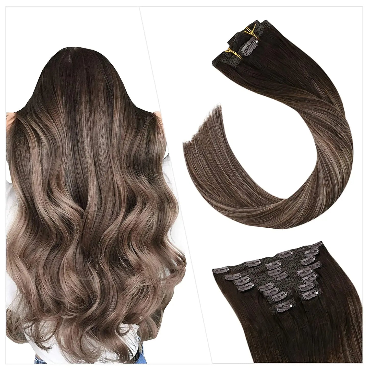 EXTENSION LUXURY CLIPS 100gr Pelo Humano Sin Costuras Invisible Balayage Suave Remy Extensiones Para Salón