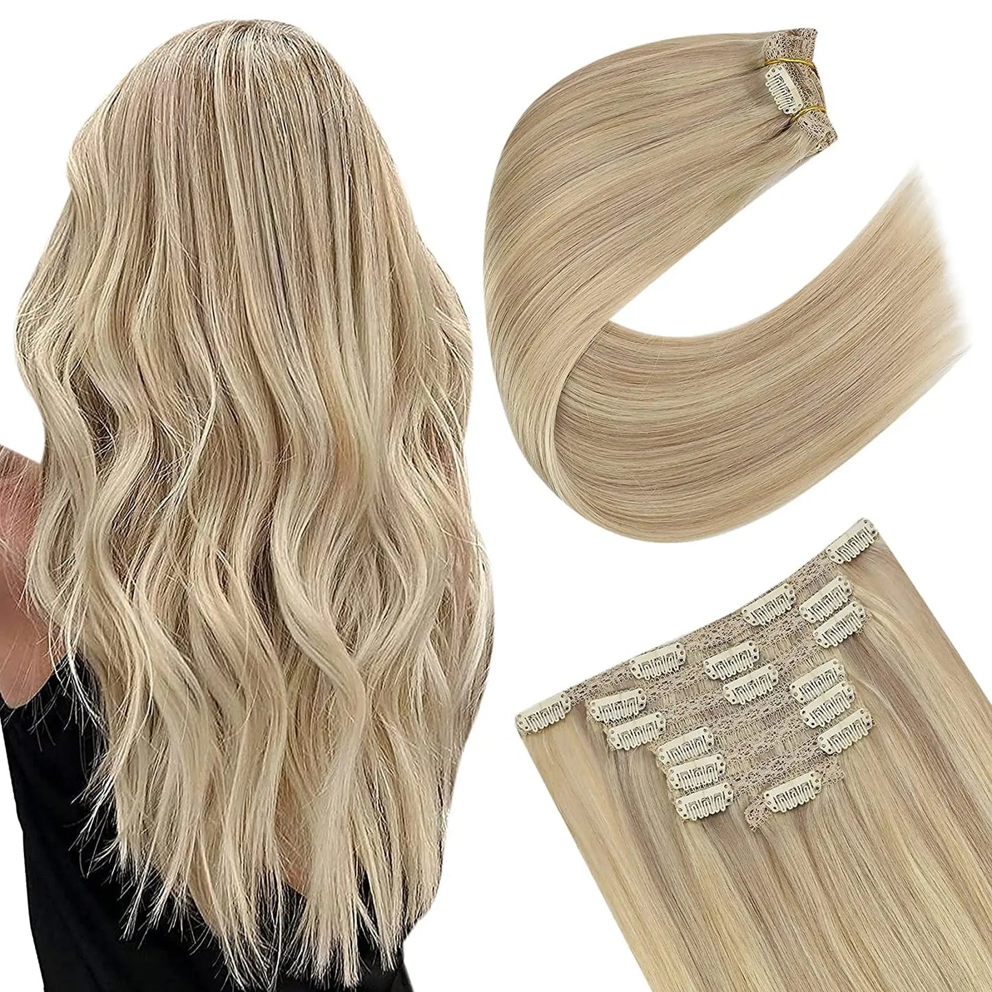 EXTENSION LUXURY CLIPS 100gr Pelo Humano Sin Costuras Invisible Balayage Suave Remy Extensiones Para Salón
