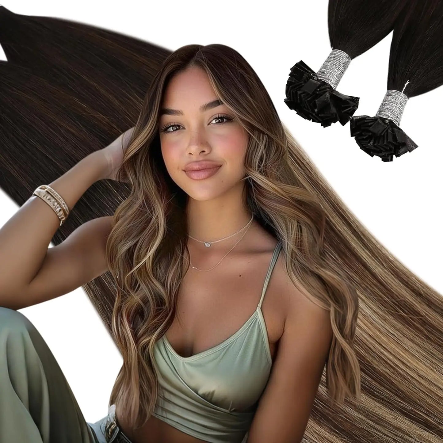 EXTENSION LUXURY KERATIN 50/100gr Flat Tip Hair Extensions Human Hair Fushion Remy Hair 35cm- 55cm  50 pcs/Pack Liso Natural