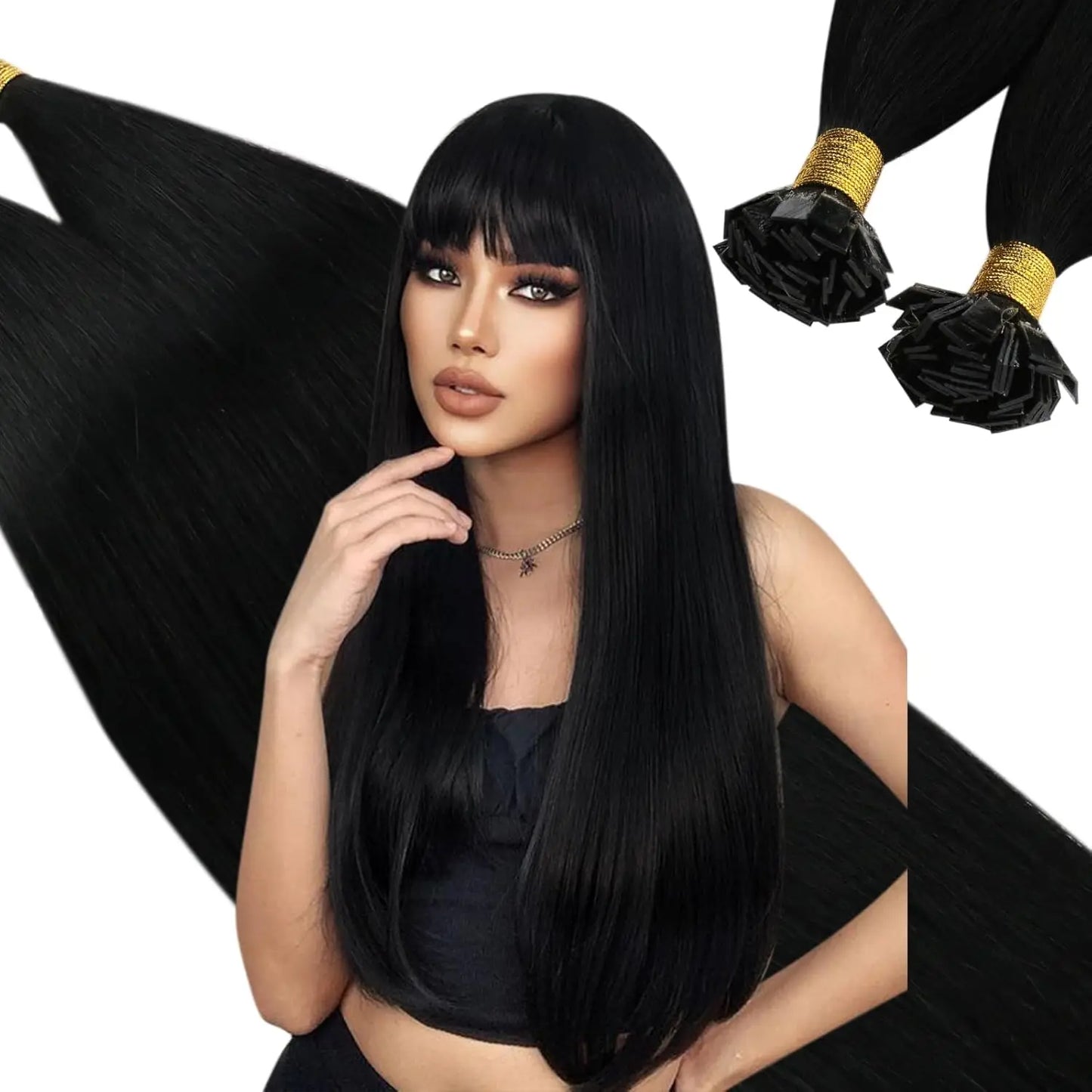 EXTENSION LUXURY KERATIN 50/100gr Flat Tip Hair Extensions Human Hair Fushion Remy Hair 35cm- 55cm  50 pcs/Pack Liso Natural