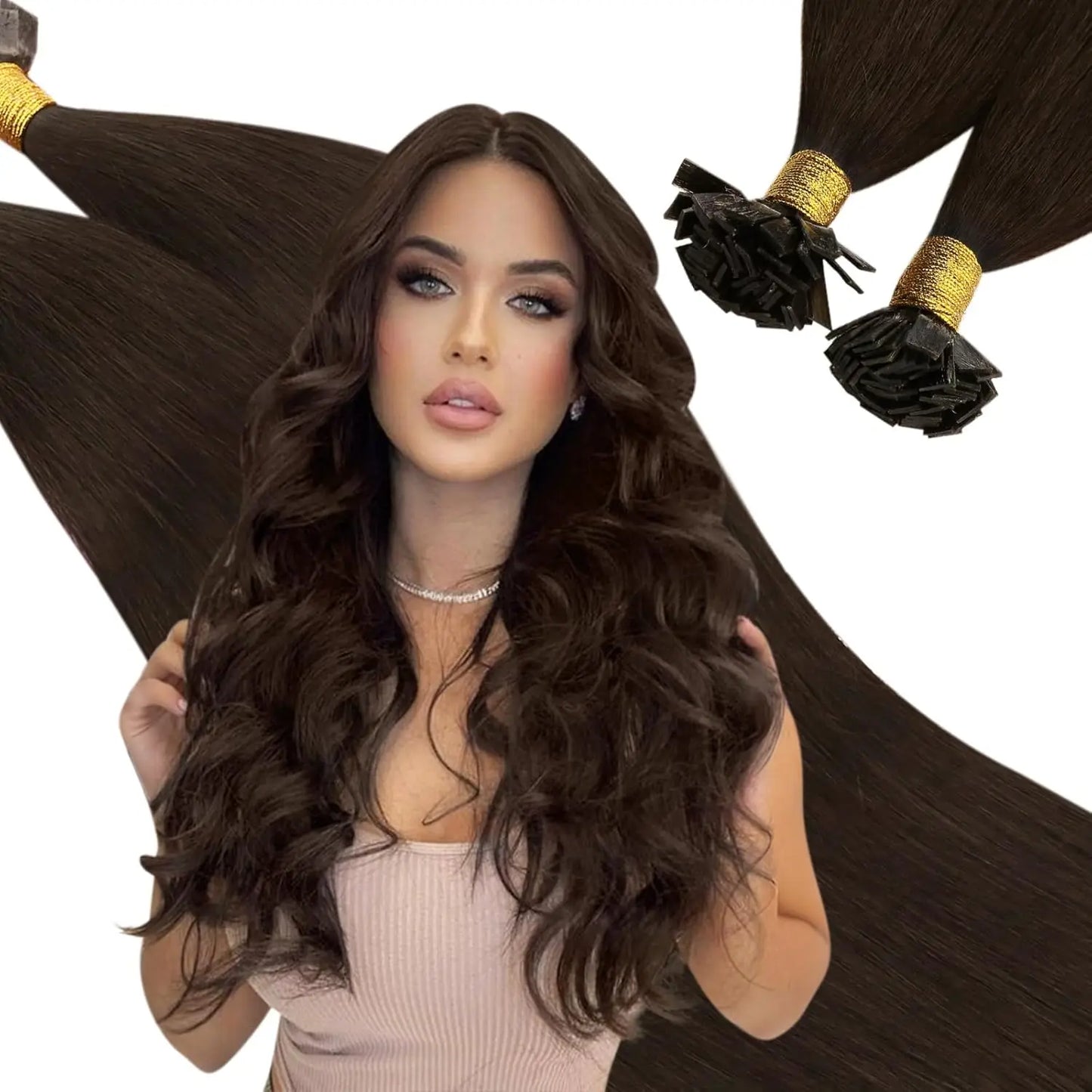 EXTENSION LUXURY KERATIN 50/100gr Flat Tip Hair Extensions Human Hair Fushion Remy Hair 35cm- 55cm  50 pcs/Pack Liso Natural
