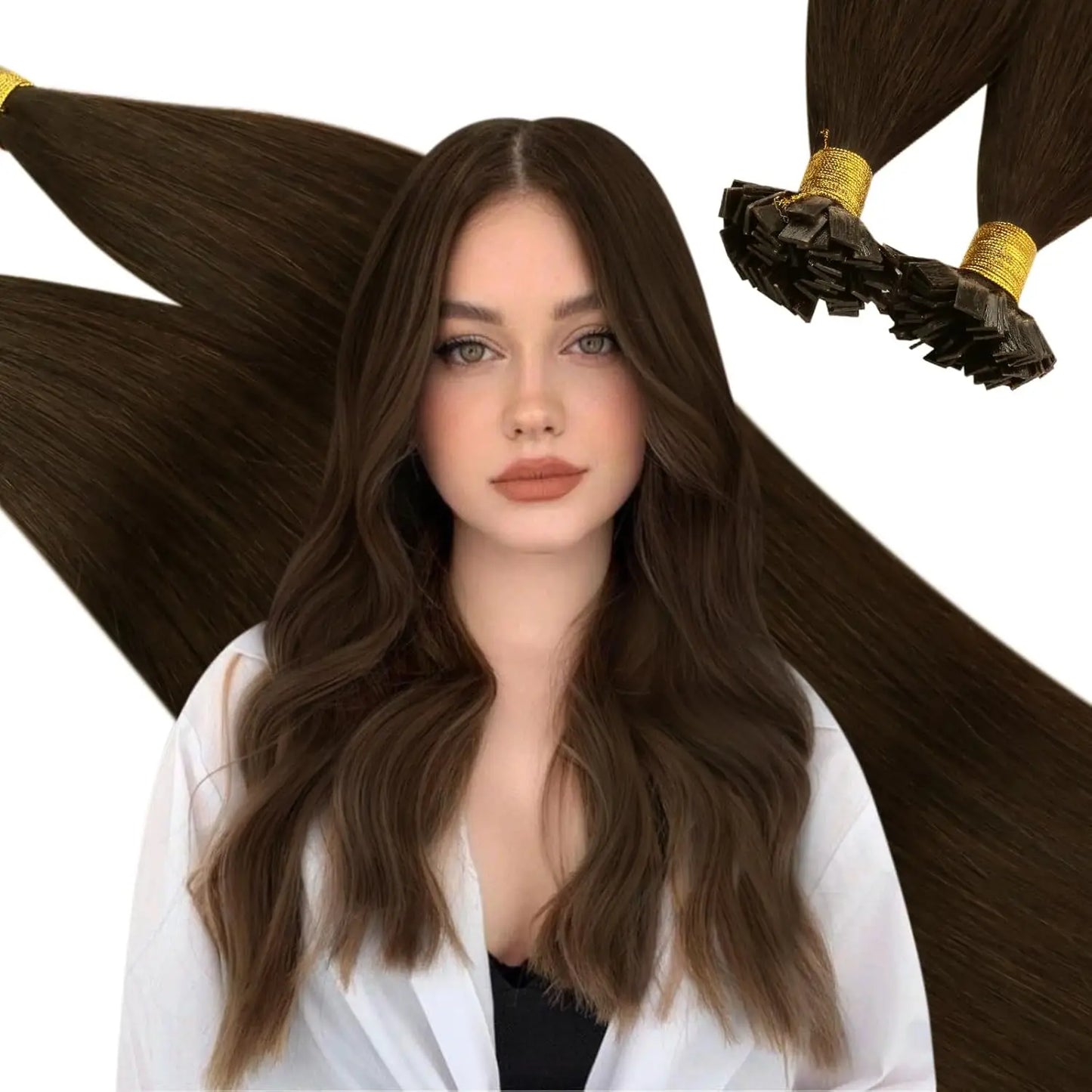 EXTENSION LUXURY KERATIN 50/100gr Flat Tip Hair Extensions Human Hair Fushion Remy Hair 35cm- 55cm  50 pcs/Pack Liso Natural