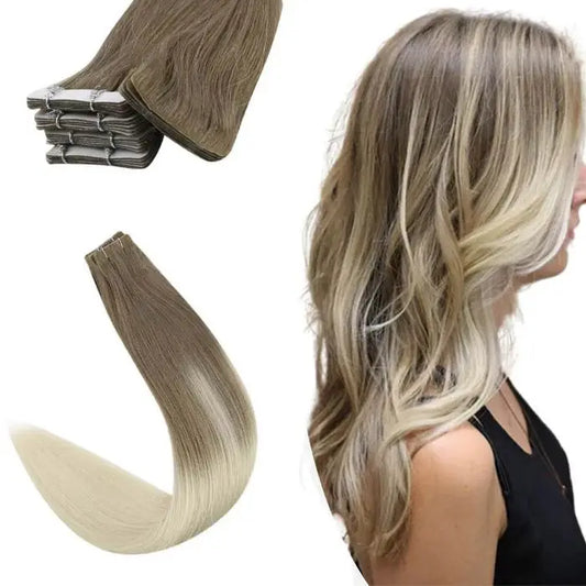 EXTENSION LUXURY TAPE/ADHESIVAS 50gr Virgin Injection Sin Costura Invisible  Hair Extensions Natural Straight