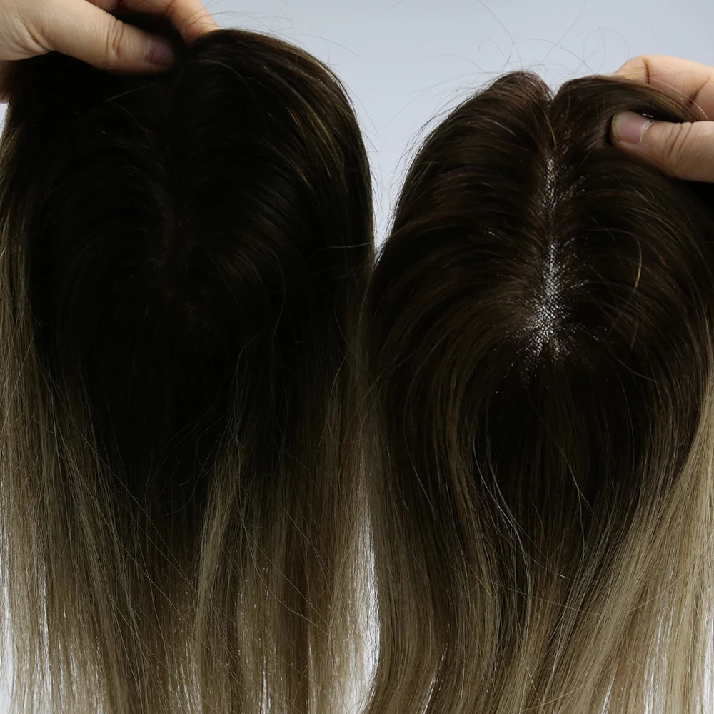 EXTENSION LUXURY TOPPER Cabello humano natural Mono Base 7x13cm para Mujeres Tupé Invisible Hair Toppers Extensión de cabello