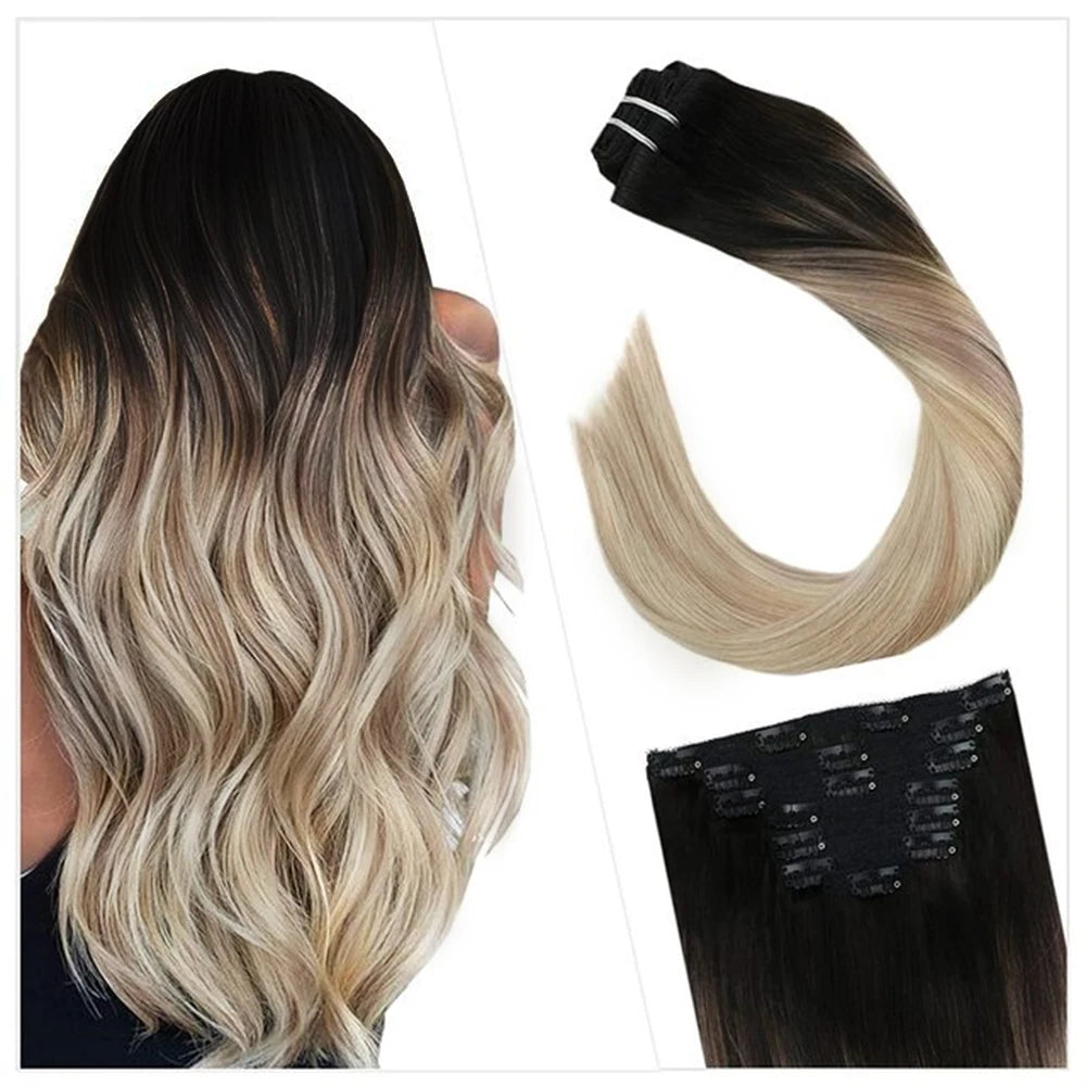 EXTENSION LUXURY CLIPS 100gr Pelo Humano Sin Costuras Invisible Balayage Suave Remy Extensiones Para Salón