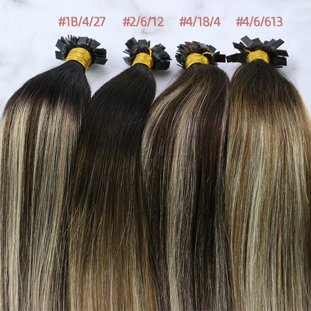 EXTENSION LUXURY KERATIN 50/100gr Flat Tip Hair Extensions Human Hair Fushion Remy Hair 35cm- 55cm  50 pcs/Pack Liso Natural