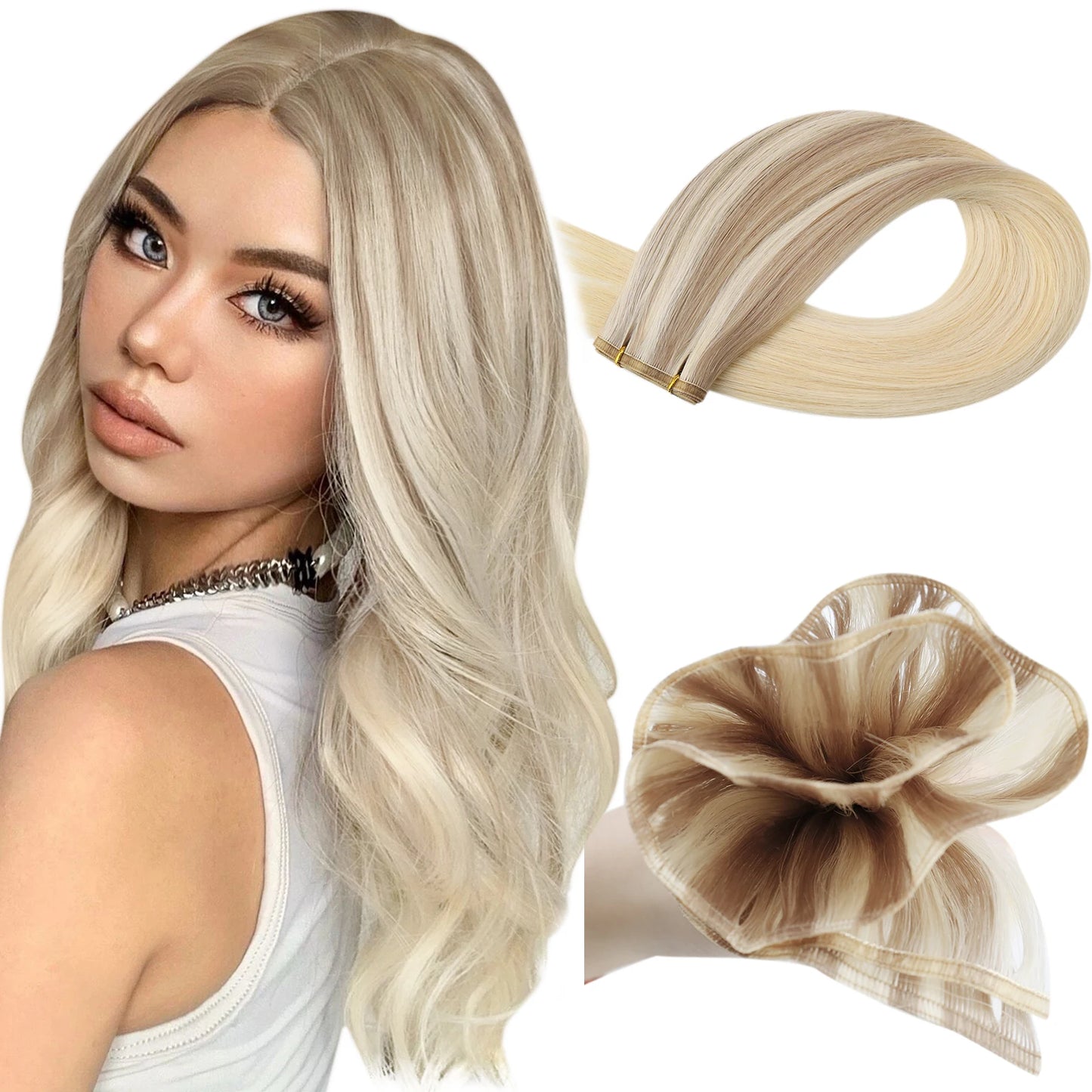 EXTENSION LUXURY CORTINA 50gr 12 Meses Trama de Seda Plana Virgin Human Hair 100% para Coser o con Microrings Hair Extensions
