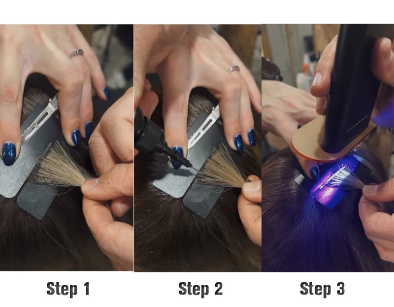 Kit de máquina de extensión de cabello V-Light Herramientas de injerto rápido. Removedor de pegamento Tecnología V-Light Juego de extensiones de cabello para cabello con cinta adhesiva y pegue líquido