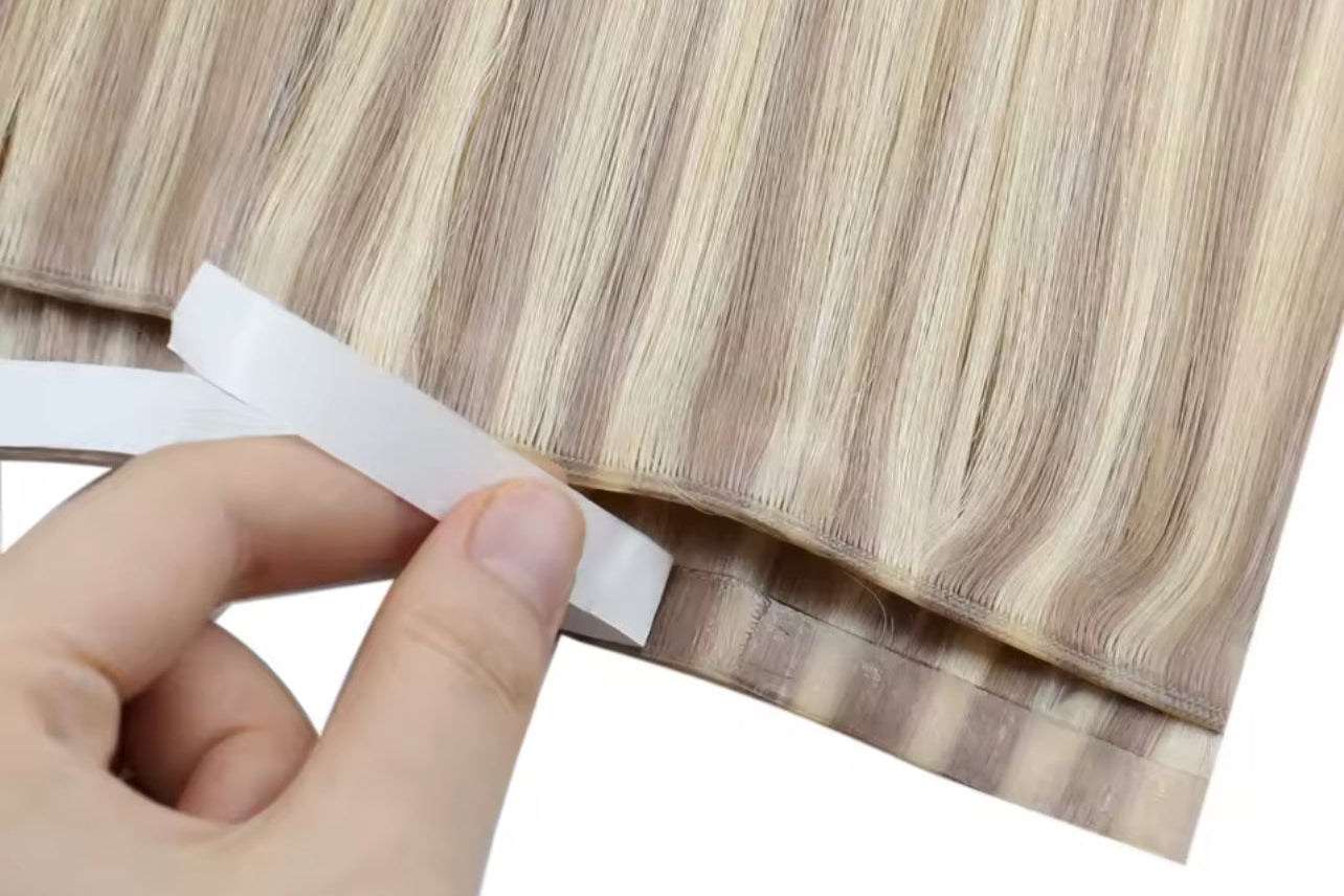 EXTENSION LUXURY Cinta  Adhesiva única 50gr de cabello humano con trama de PU ,larga invisible, cabello natural real, sin costuras ni pegamento Extensions con puntas llenas