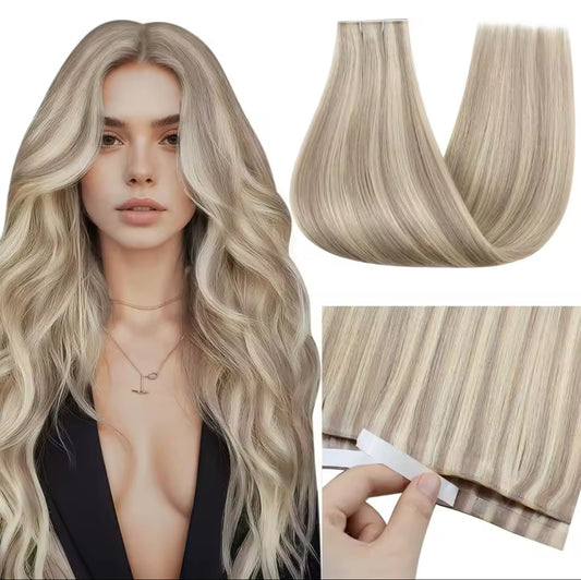 EXTENSION LUXURY Cinta  Adhesiva única 50gr de cabello humano con trama de PU ,larga invisible, cabello natural real, sin costuras ni pegamento Extensions con puntas llenas