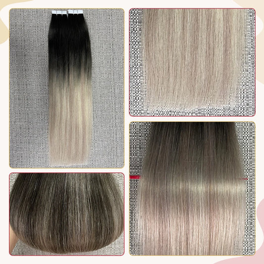 EXTENSION LUXURY Balayages de cabello humano con cinta adhesiva, 100 % cabello real, cabello brasileño Remy, 35-60CM, extensiones con cinta adhesiva natural y recta