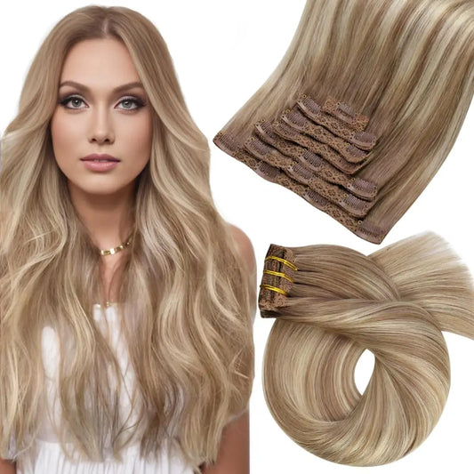 EXTENSION LUXURY Clip Hair Extensions 100% Real Brazilian Hair Natural