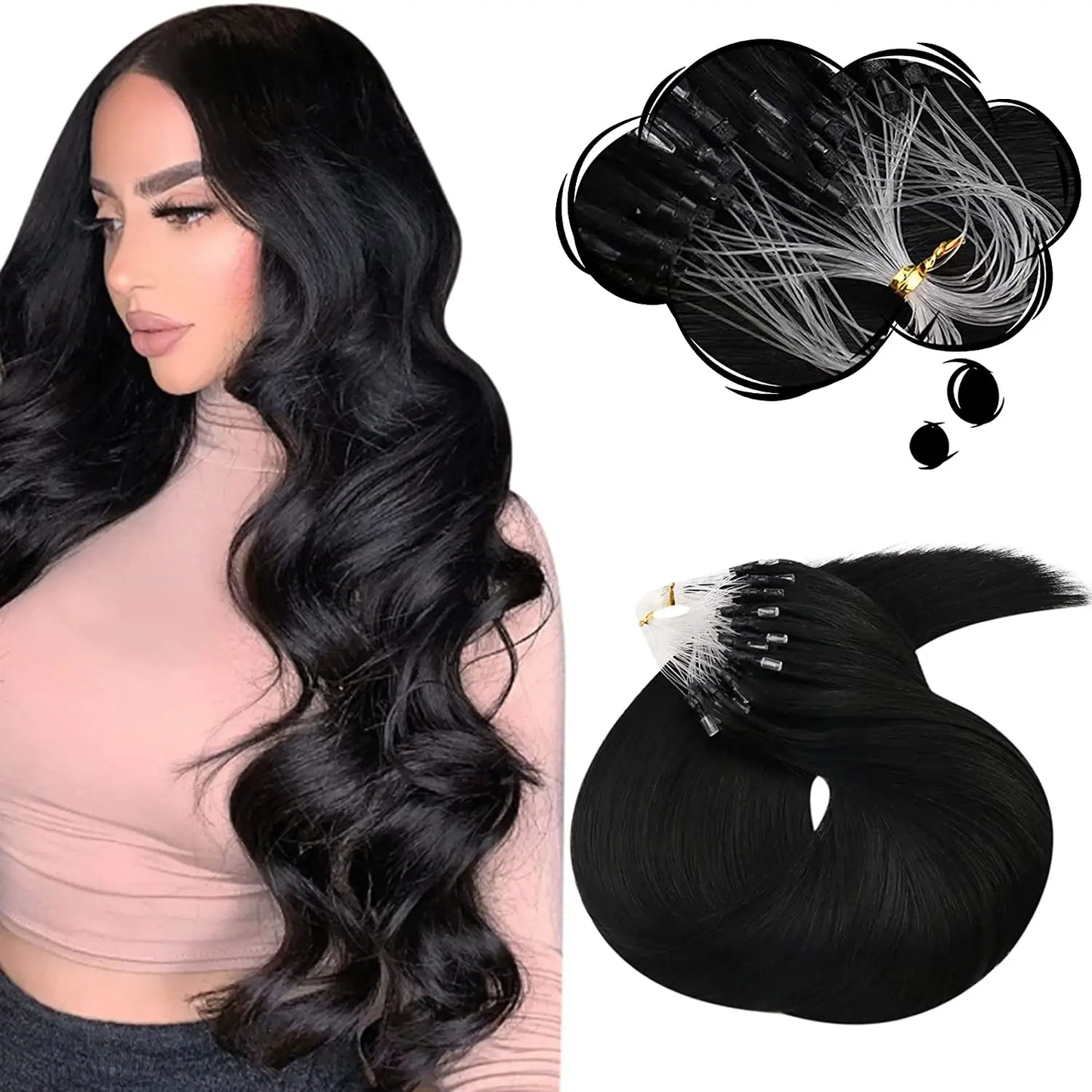 EXTENSION LUXURY Hair  Human Extensions Micro Ring  50-100G Invisible Brazilian Remy