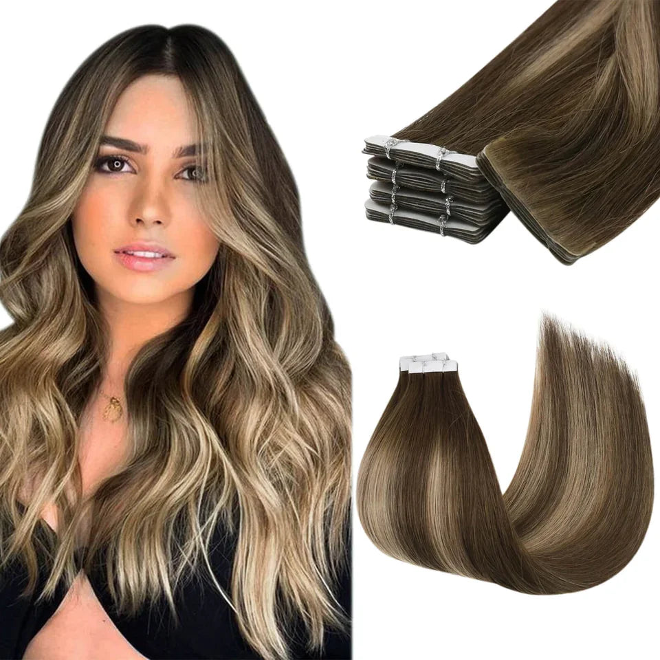 EXTENSION LUXURY - Cinta bi adhesiva Human Hair Extensions Inyectado 12 meses 2.5G/PCS Doble Costura Naturale Liso Invisible Brazilian/Indian Hair